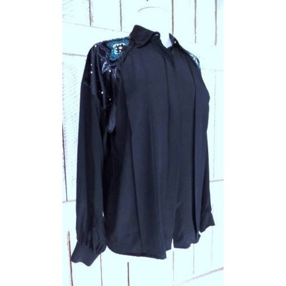 Vintage Joseph Ho black silk beaded button down long sleeve blouse - Picture 3 of 7